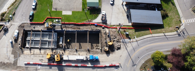 An aerial image of the BioPod custom underground green stormwater infrastructure system being installed in Kitsap County, WA