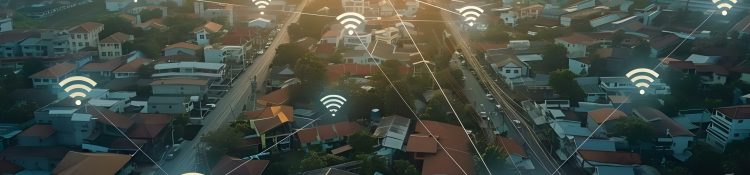Enhancing Connectivity: Aerial View of a Smart City's Interconnected Network and WiFi Coverage. Concept Smart City Infrastructure, Aerial Photography, Connectivity Solutions, WiFi Coverage